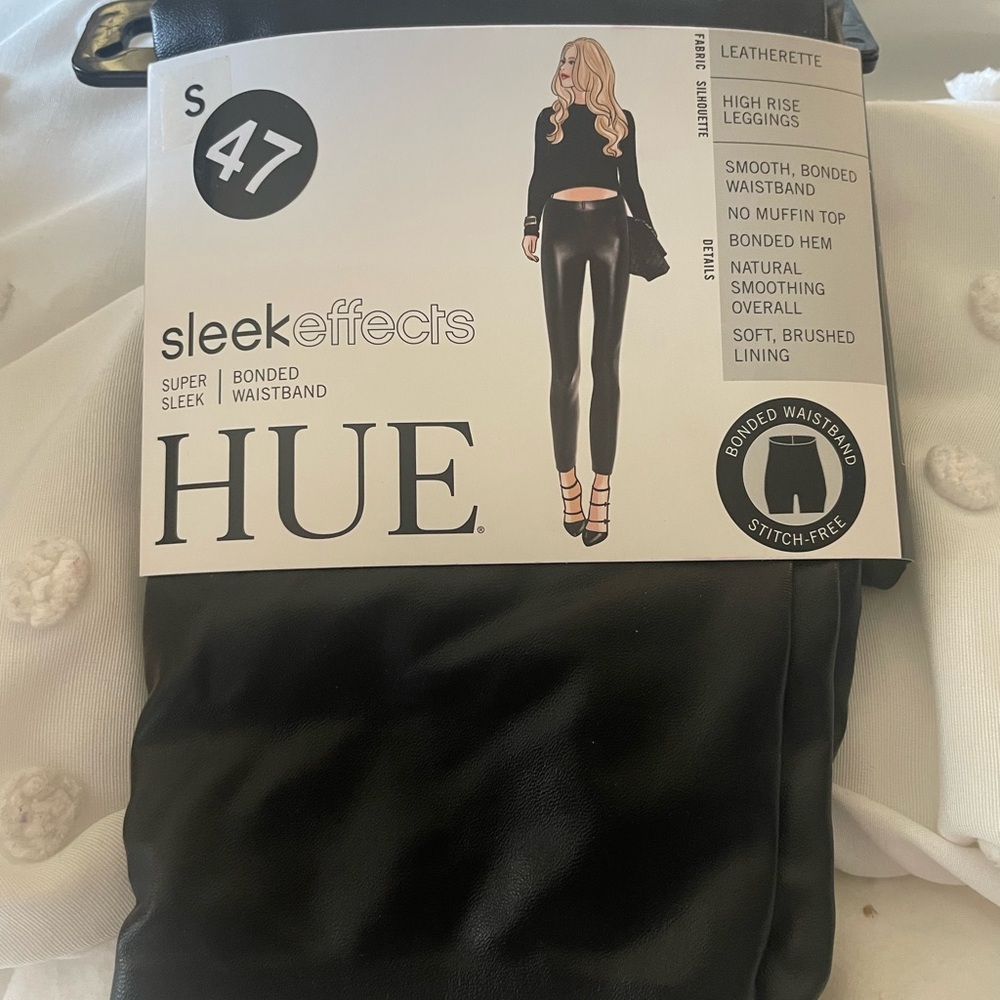 HUE Leatherette Black Leggings with Bonded Waistband